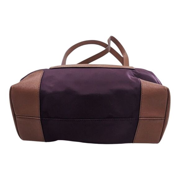 Tory Burch Purple Nylon Brown Leather Trim Double Handle Satchel Shoulder Bag - Picture 8 of 10